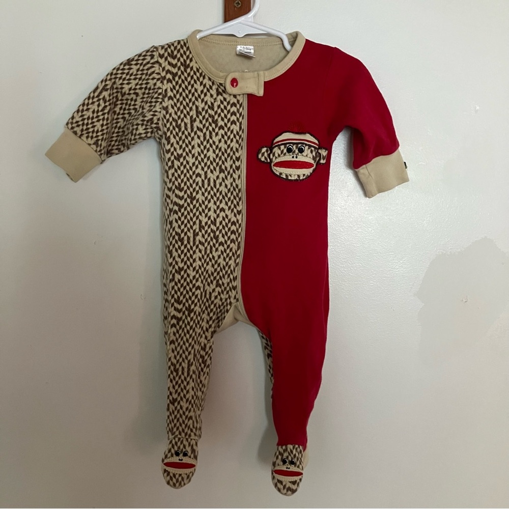 Sock Monkey Baby Footie